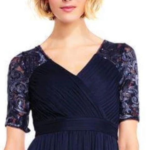 Adrianna Papell Pleated Embellished Ruched Chiffon Maxi Dress - Picture 9 of 13